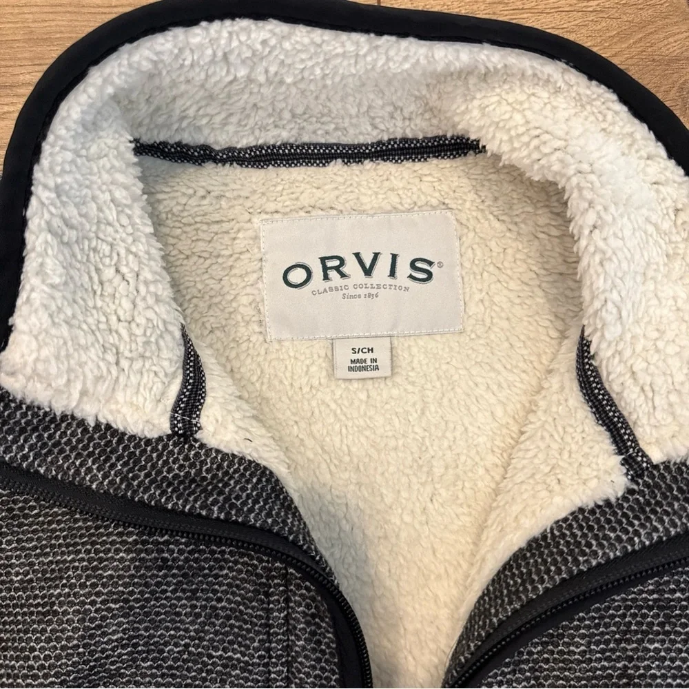 Orvis Black Gray Sherpa Lined 1/4 Zip Pullover Men's Small with Pockets - Picture 5 of 9